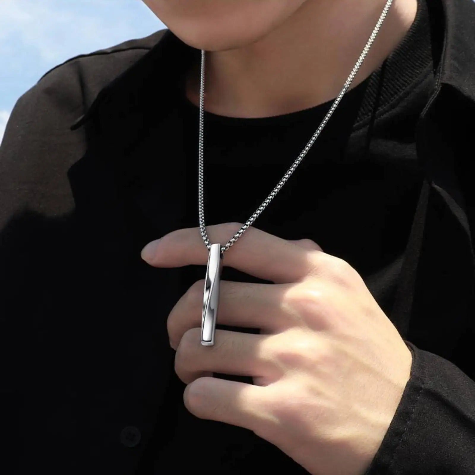 Halsketten mit rechteckigem, geometrischem Anhänger, Schmuck aus Edelstahl,