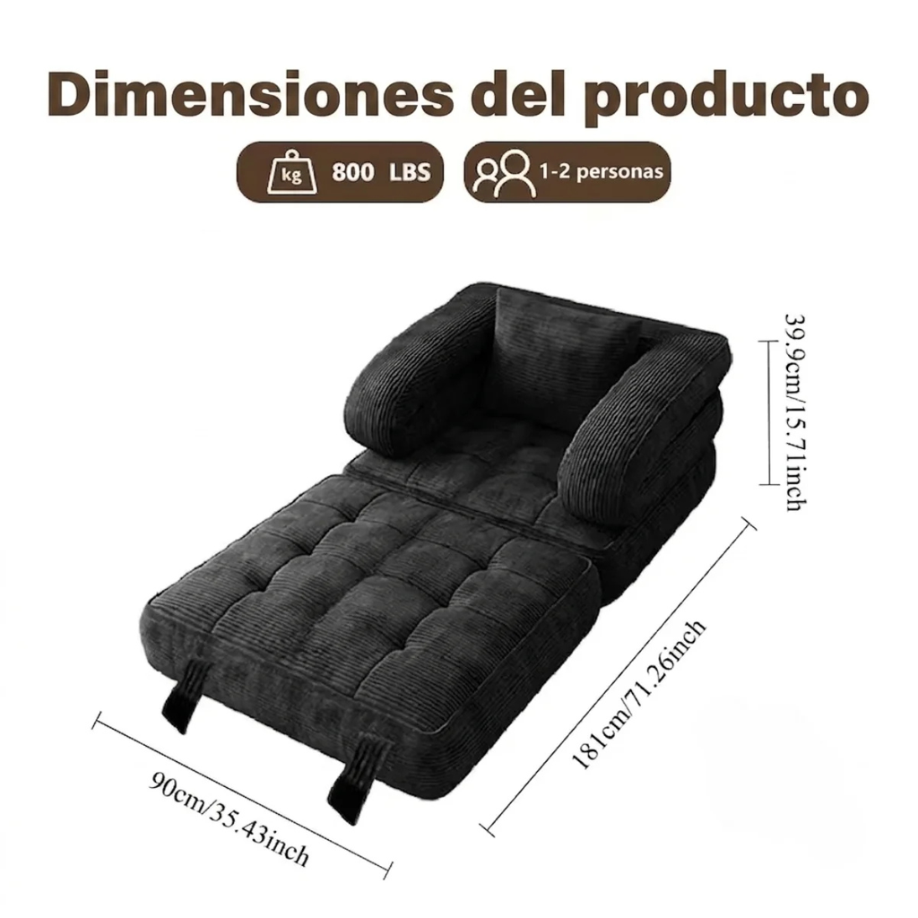 Sofá cama plegable 3 en 1 con tumbona, pana suave y espuma de alta densidad