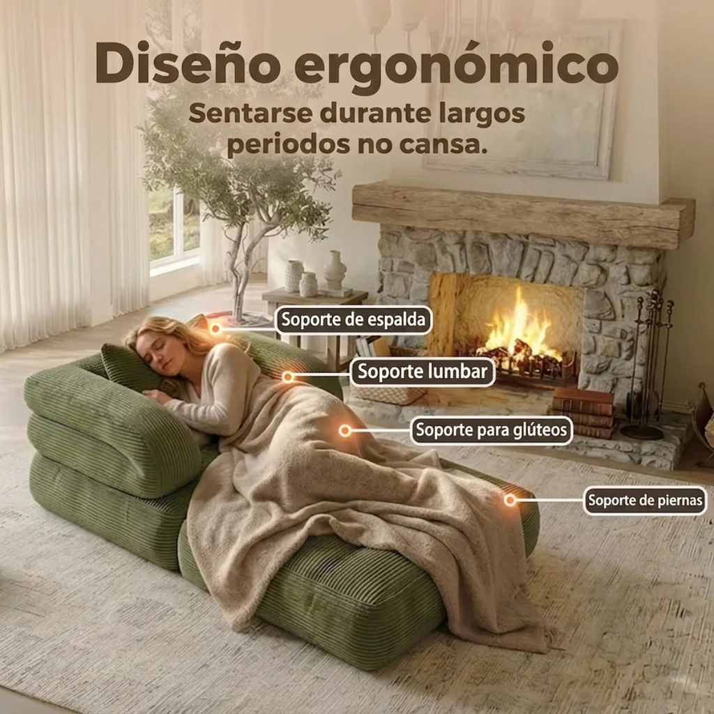 Sofá cama plegable 3 en 1 con tumbona, pana suave y espuma de alta densidad