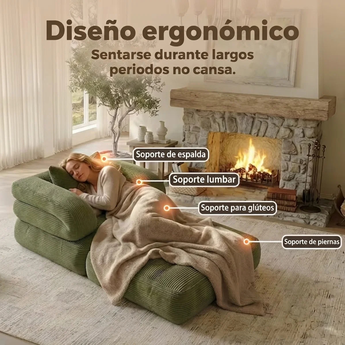 Sofá cama plegable 3 en 1 con tumbona, pana suave y espuma de alta densidad