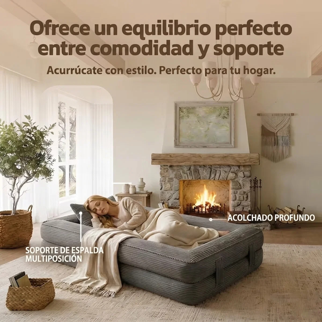 Sofá cama plegable 3 en 1 con tumbona, pana suave y espuma de alta densidad