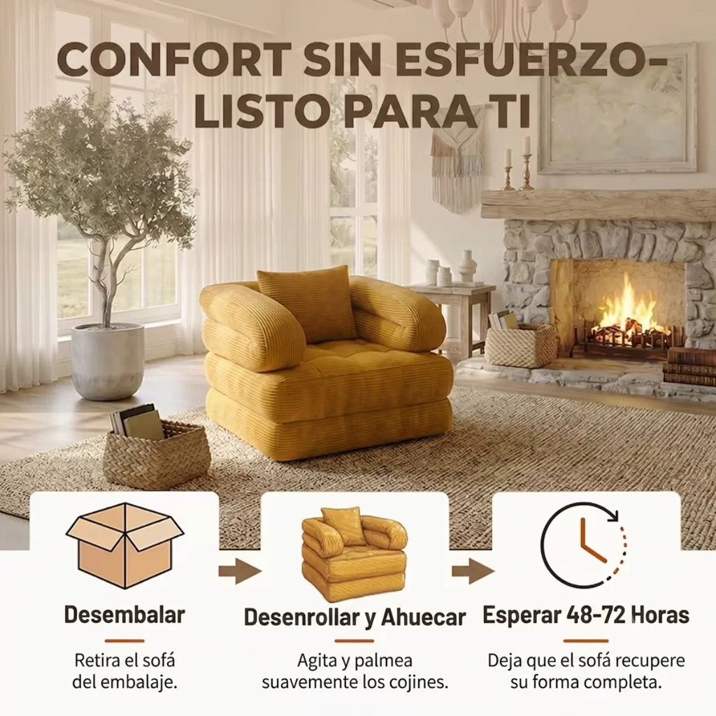 Sofá cama plegable 3 en 1 con tumbona, pana suave y espuma de alta densidad