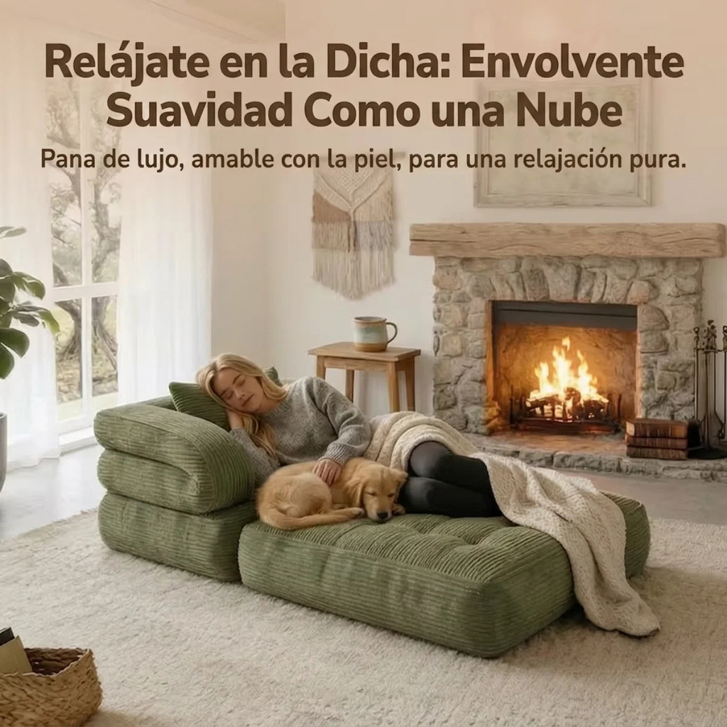 Sofá cama plegable 3 en 1 con tumbona, pana suave y espuma de alta densidad