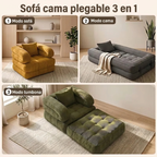 Sofá cama plegable 3 en 1 con tumbona, pana suave y espuma de alta densidad