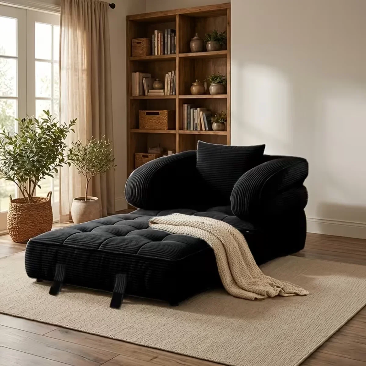 Sofá cama plegable 3 en 1 con tumbona, pana suave y espuma de alta densidad