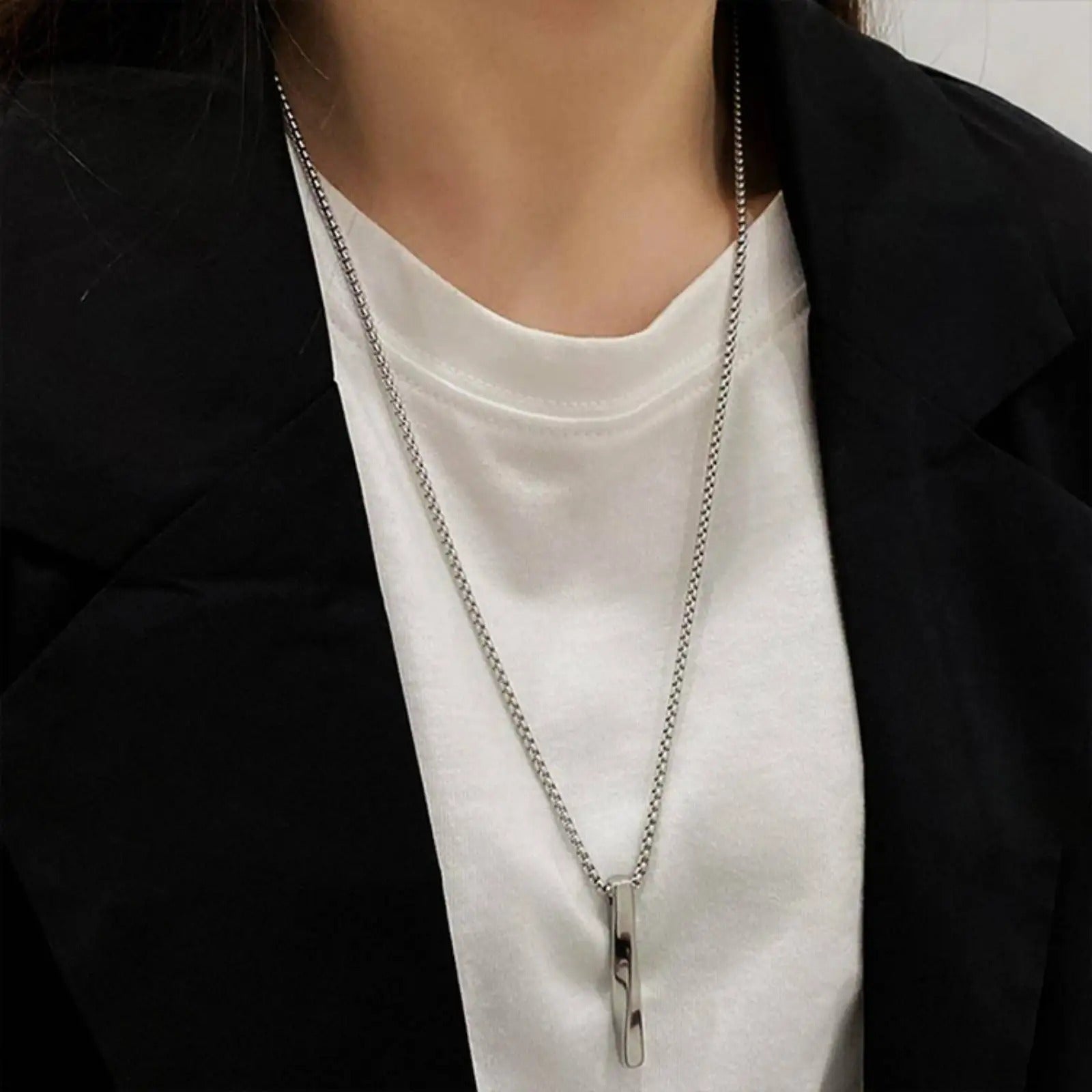Halsketten mit rechteckigem, geometrischem Anhänger, Schmuck aus Edelstahl,