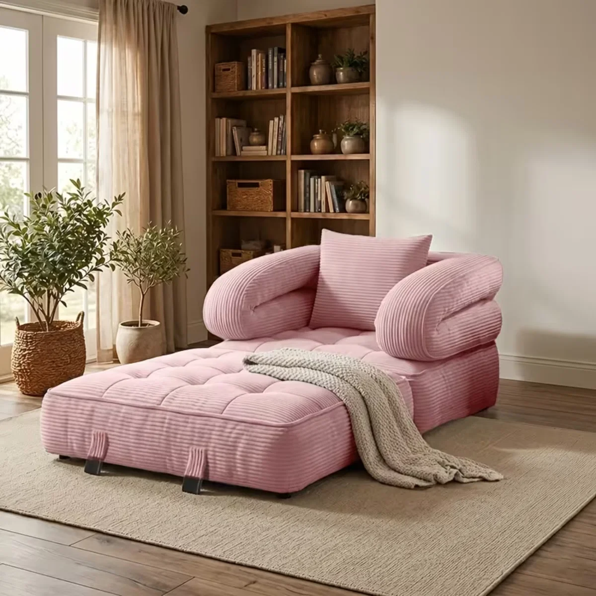 Sofá cama plegable 3 en 1 con tumbona, pana suave y espuma de alta densidad