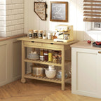 Carrito de Almacenamiento de Cocina de Bambú Natural con 2 Cajones y 2 Estantes, Mueble Auxiliar Móvil para Cocina, Comedor y Hogar