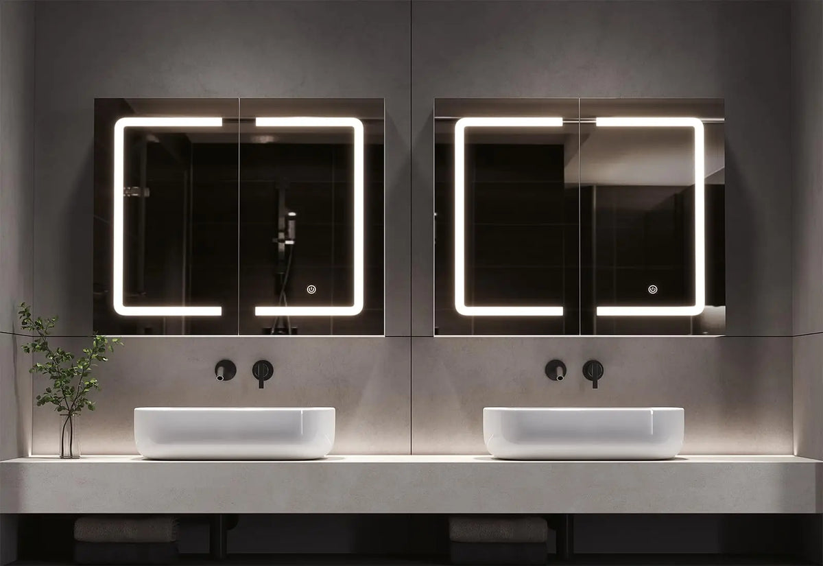 Mueble de baño con espejo LED, 70x16x60cm, tocador montado en la pared con taburete, bolsa ajustable, 3 luces de colores, blanco