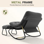 Silla Mecedora Reclinable de Metal Aoxun con Taburete, Tumbona Resistente a la Intemperie para Patio, Jardín, Balcón, Capacidad de 160 kg, Color Negro Gris, Silla de Relajación Resistente para Exteriores