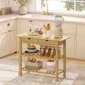 Carrito de Almacenamiento de Cocina de Bambú Natural con 2 Cajones y 2 Estantes, Mueble Auxiliar Móvil para Cocina, Comedor y Hogar