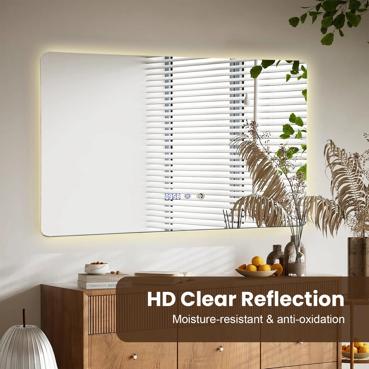 Espejo rectangular de 60x100 cm con iluminación LED, control de brillo y tres temperaturas de color, espejo de alta resolución, resistente al agua, antioxido, vidrio irrompible, estilo minimalista.