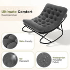 Silla Mecedora Reclinable de Metal Aoxun con Taburete, Tumbona Resistente a la Intemperie para Patio, Jardín, Balcón, Capacidad de 160 kg, Color Negro Gris, Silla de Relajación Resistente para Exteriores