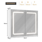 Mueble de baño con espejo LED, 70x16x60cm, tocador montado en la pared con taburete, bolsa ajustable, 3 luces de colores, blanco