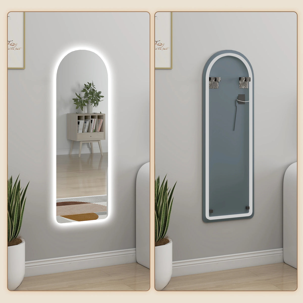 Espejo de cuerpo entero LED arqueado montado en la pared, espejo iluminado con 3 modos de color y brillo regulable, espejo decorativo para dormitorio, sala de estar, vestidor, espejo de tocador para revisar la ropa, muebles m