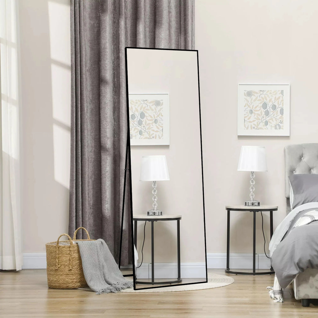 Superaly Espejo de Cuerpo Entero HD, 173X63 cm, Vidrio Templado, Espejo de Pie de Longitud Completa, Soporte Plegable, Espejo de Pared para Dormitorio y Vestidor