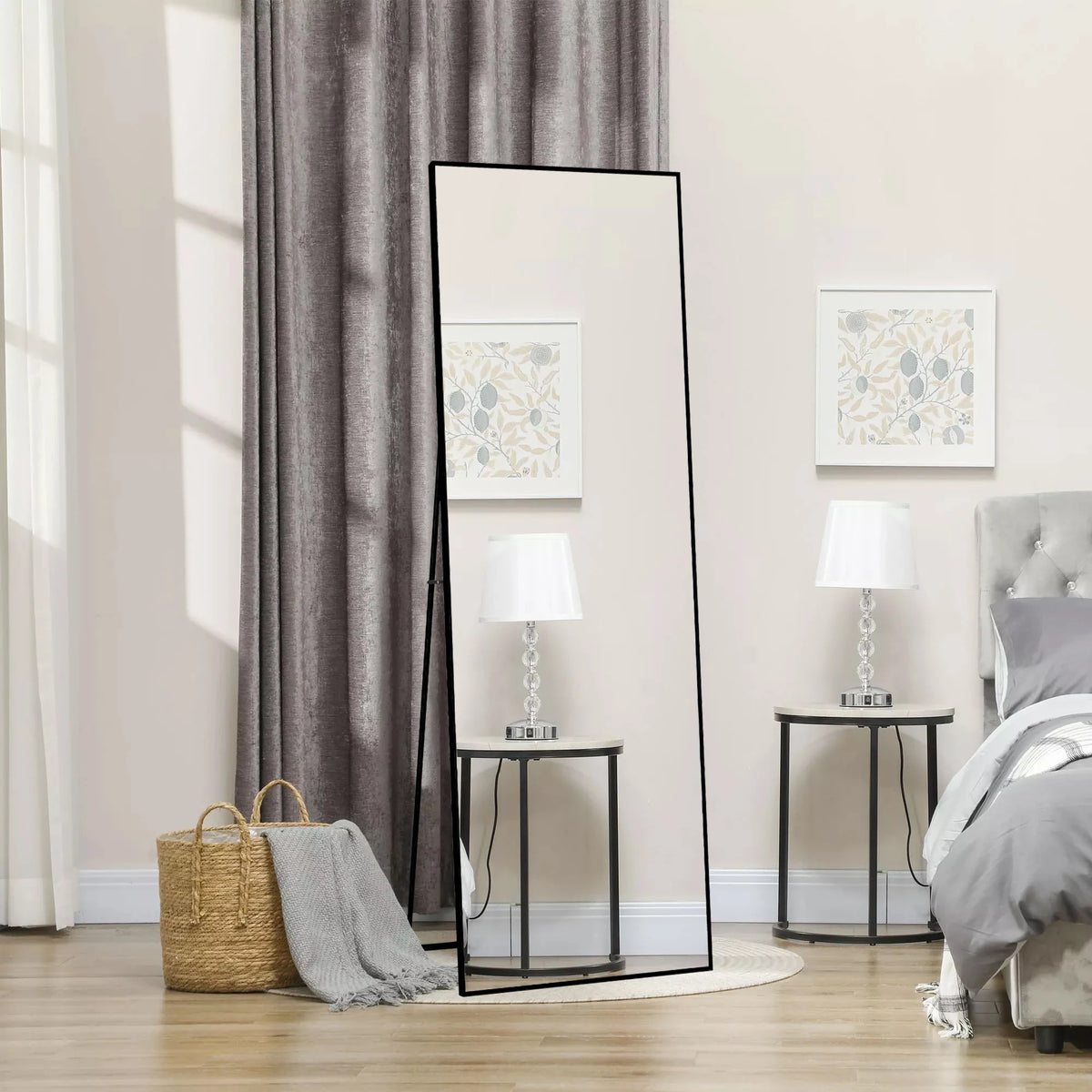 Superaly Espejo de Cuerpo Entero HD, 173X63 cm, Vidrio Templado, Espejo de Pie de Longitud Completa, Soporte Plegable, Espejo de Pared para Dormitorio y Vestidor