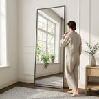 Superaly Espejo de Cuerpo Entero HD, 173X63 cm, Vidrio Templado, Espejo de Pie de Longitud Completa, Soporte Plegable, Espejo de Pared para Dormitorio y Vestidor