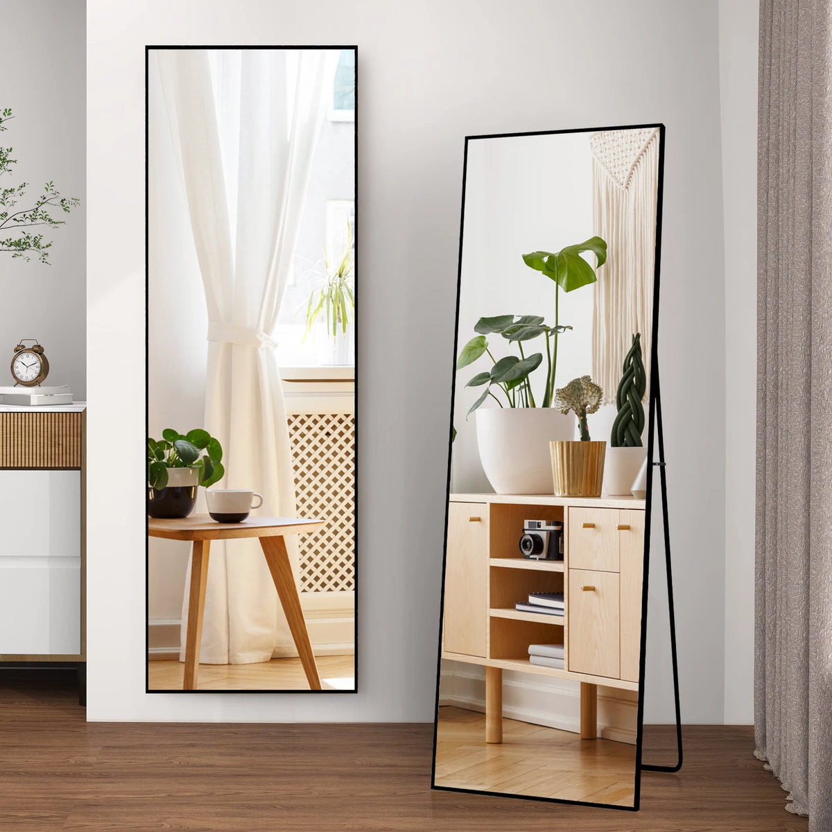 Superaly Espejo de Cuerpo Entero HD, 173X63 cm, Vidrio Templado, Espejo de Pie de Longitud Completa, Soporte Plegable, Espejo de Pared para Dormitorio y Vestidor