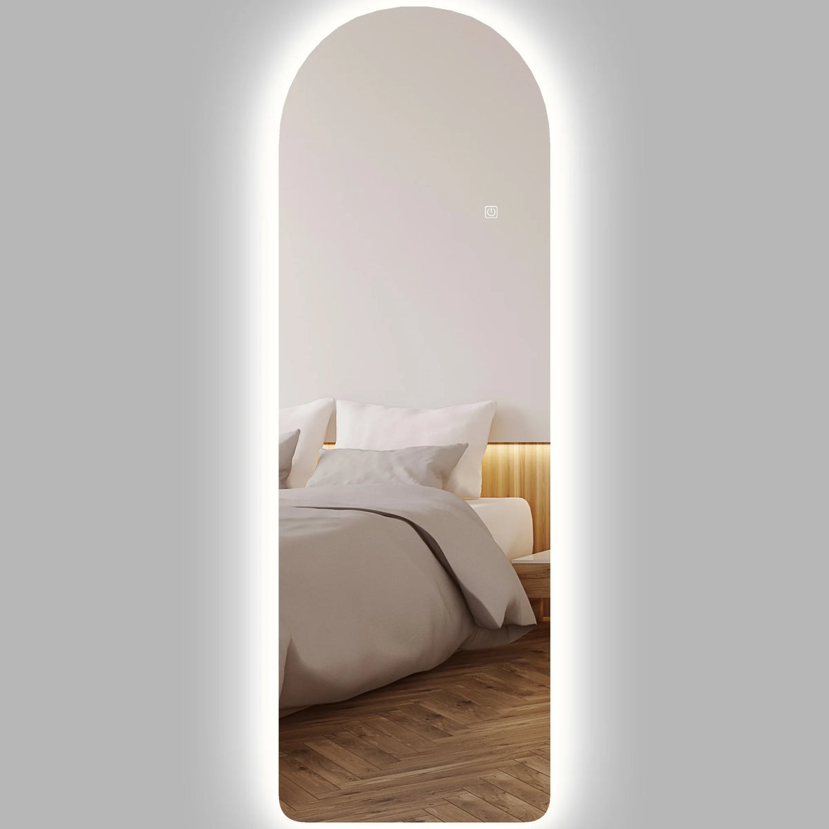 Espejo de cuerpo entero LED arqueado montado en la pared, espejo iluminado con 3 modos de color y brillo regulable, espejo decorativo para dormitorio, sala de estar, vestidor, espejo de tocador para revisar la ropa, muebles m