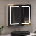 Mueble de baño con espejo LED, 70x16x60cm, tocador montado en la pared con taburete, bolsa ajustable, 3 luces de colores, blanco