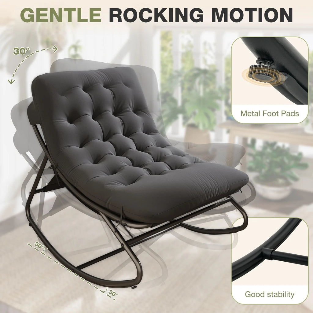 Silla Mecedora Reclinable de Metal Aoxun con Taburete, Tumbona Resistente a la Intemperie para Patio, Jardín, Balcón, Capacidad de 160 kg, Color Negro Gris, Silla de Relajación Resistente para Exteriores