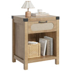 Mesa de Noche con 1 Cajón de Almacenamiento, Color Madera, Panel Hueco Reforzado de MDF, 48x41x60cm, para Dormitorio
