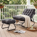 Silla Mecedora Reclinable de Metal Aoxun con Taburete, Tumbona Resistente a la Intemperie para Patio, Jardín, Balcón, Capacidad de 160 kg, Color Negro Gris, Silla de Relajación Resistente para Exteriores