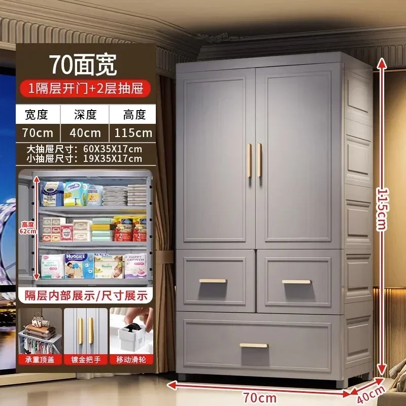 Armario Plegable de Doble Puerta de 70 cm de Ancho, Armarios de Almacenamiento para el Hogar, Gabinete de Almacenamiento Multifuncional con Cajones, Armarios de Dormitorio de Varias Capas