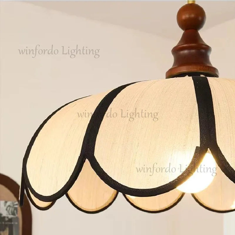 Lámpara Colgante Winfordo de Estilo Retro Francés con Pantalla de Tela, Lámpara Colgante Japonesa de Tela para Comedor y Dormitorio