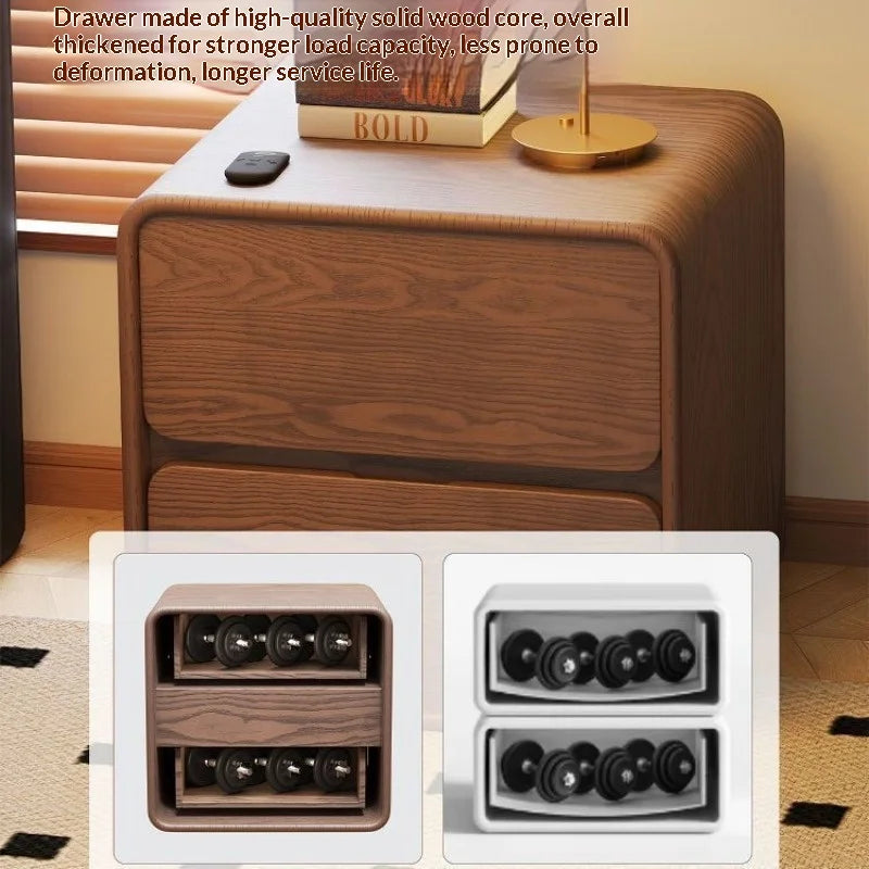 Mesa de Noche de Madera Maciza, Pequeña, Estilo Vintage Crema, Moderna y Sencilla, Gabinete de Almacenamiento para Dormitorio, Decoración del Hogar