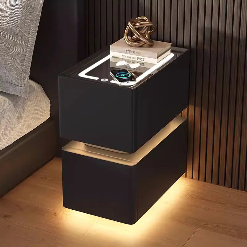 Mesita de noche inteligente creativa de 25cm con Sensor de luz, gabinete de almacenamiento de estilo nórdico, mesita de noche para dormitorio con carga inalámbrica