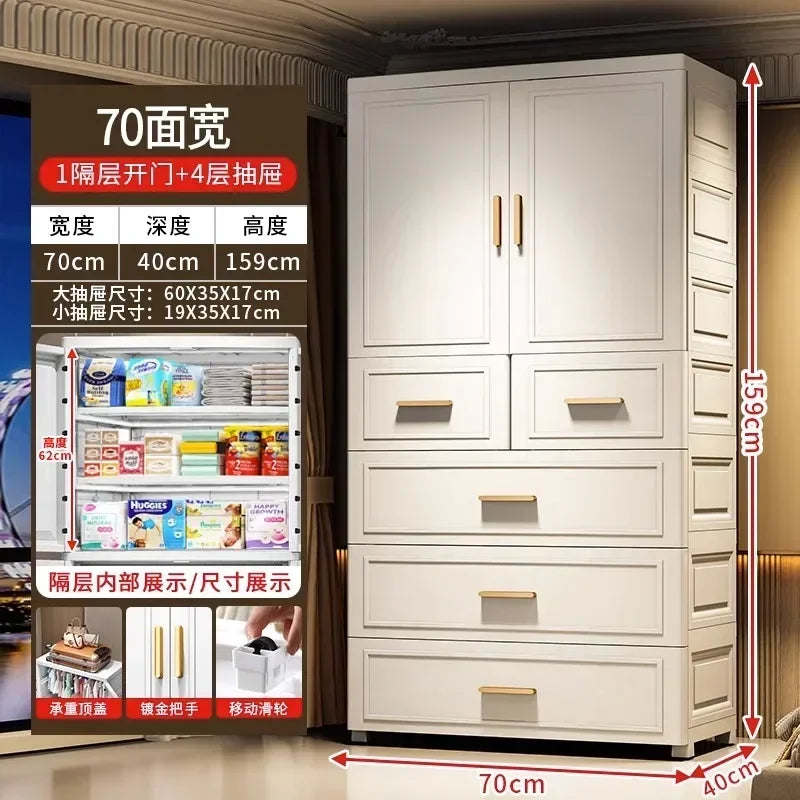 Armario Plegable de Doble Puerta de 70 cm de Ancho, Armarios de Almacenamiento para el Hogar, Gabinete de Almacenamiento Multifuncional con Cajones, Armarios de Dormitorio de Varias Capas