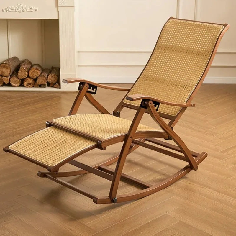 Mecedora de bambú para adultos, sillón reclinable para dormir, para el hogar, balcón, ancianos, respaldo, soporte reclinable para siestas