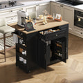 Isla de Cocina Móvil con Encimera Extensible, Cajones Multifuncionales y Compartimento para Residuos, Negra, 131.8×40-70×93.3 cm