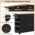 Isla de Cocina Móvil con Encimera Extensible, Cajones Multifuncionales y Compartimento para Residuos, Negra, 131.8×40-70×93.3 cm