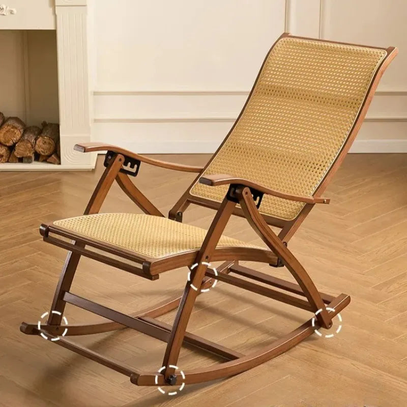 Mecedora de bambú para adultos, sillón reclinable para dormir, para el hogar, balcón, ancianos, respaldo, soporte reclinable para siestas