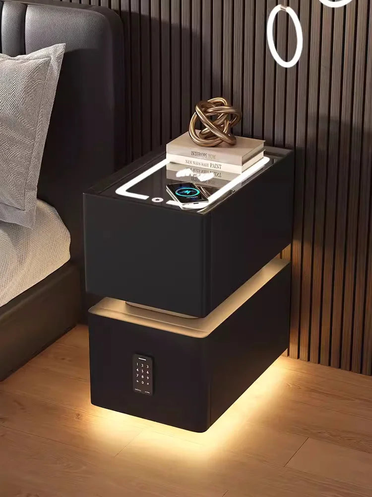 Mesita de noche inteligente creativa de 25cm con Sensor de luz, gabinete de almacenamiento de estilo nórdico, mesita de noche para dormitorio con carga inalámbrica