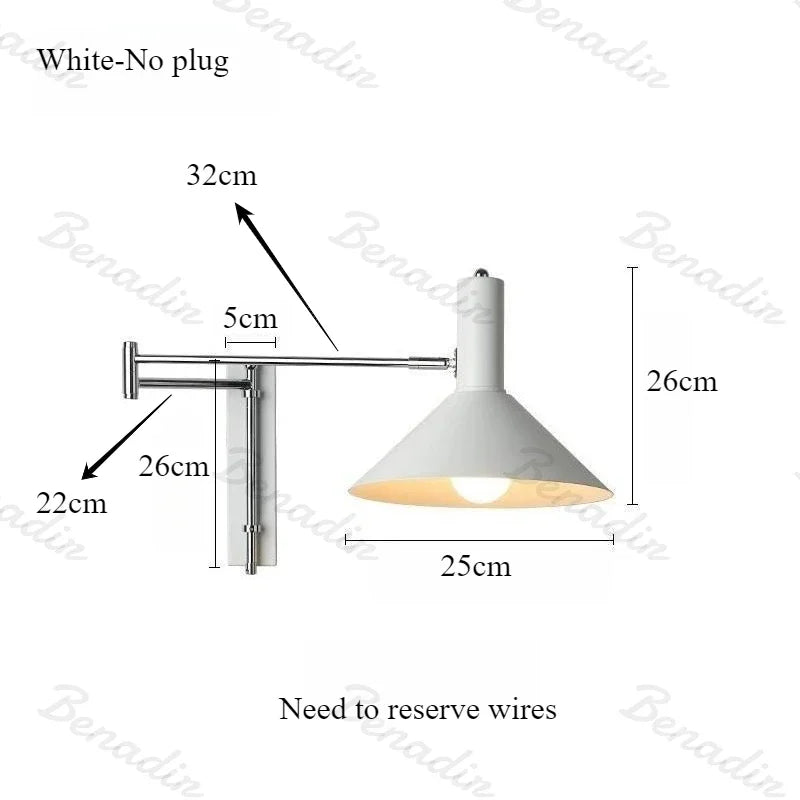 Lámpara de Pared Retro Minimalista con Brazo Flexible, Lámpara de Pared Extensible y Plegable Vintage para Dormitorio, Cafetería, Tienda, Decoración del Hogar