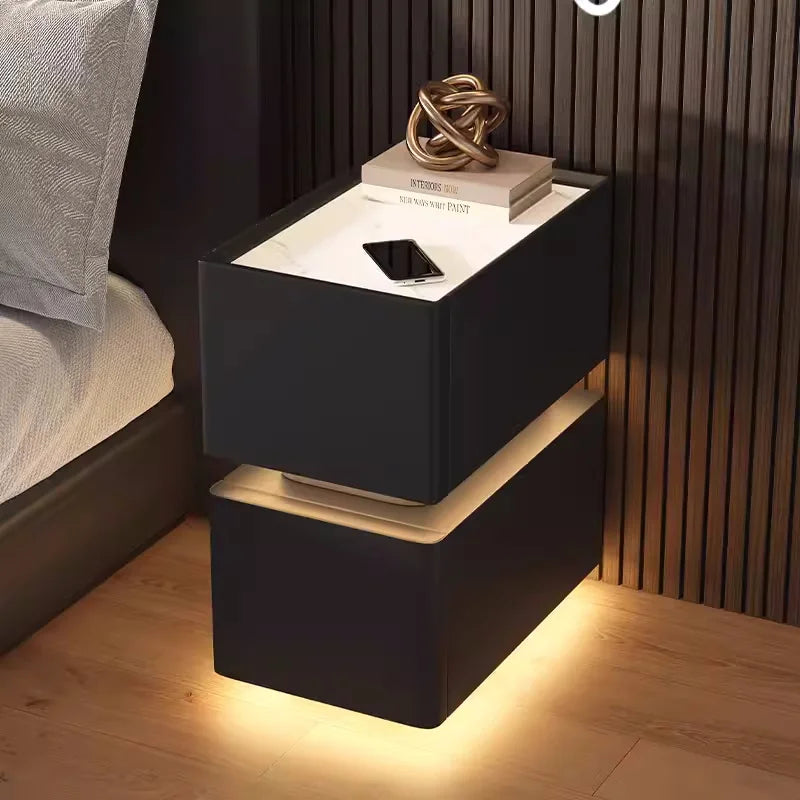 Mesita de noche inteligente creativa de 25cm con Sensor de luz, gabinete de almacenamiento de estilo nórdico, mesita de noche para dormitorio con carga inalámbrica