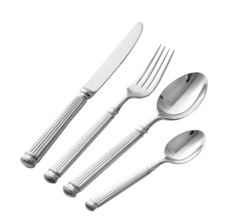 Juego de Cubiertos de Lujo de 4 Piezas de Acero Inoxidable 18/10 Brillante, Vajilla, Cuchillo, Cuchara, Tenedor, Apto para Lavavajillas