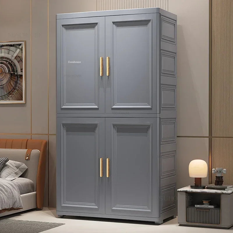 Armario Plegable de Doble Puerta de 70 cm de Ancho, Armarios de Almacenamiento para el Hogar, Gabinete de Almacenamiento Multifuncional con Cajones, Armarios de Dormitorio de Varias Capas