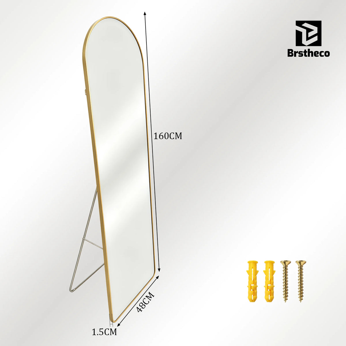 Espejo de cuerpo entero de 160x48 cm, espejo de suelo rectangular extragrande, espejo colgante sobre la puerta, espejo de pared redondo, marco de aleación de aluminio, vidrio templado, espejo de vestir HD transparente para d