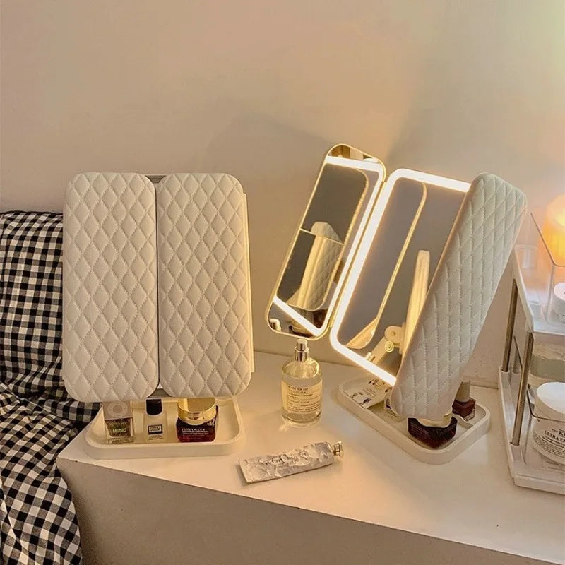 Espejo de maquillaje triple con luces LED, espejo de tocador para dormitorio, belleza, ilumina tu luz de relleno con espejo de maquillaje complementario inteligente Tri