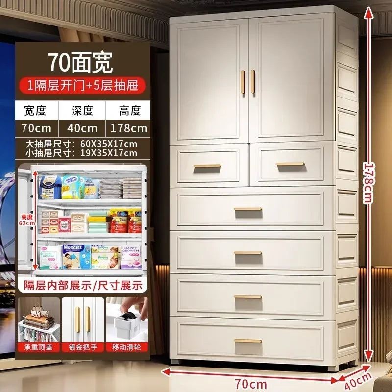Armario Plegable de Doble Puerta de 70 cm de Ancho, Armarios de Almacenamiento para el Hogar, Gabinete de Almacenamiento Multifuncional con Cajones, Armarios de Dormitorio de Varias Capas