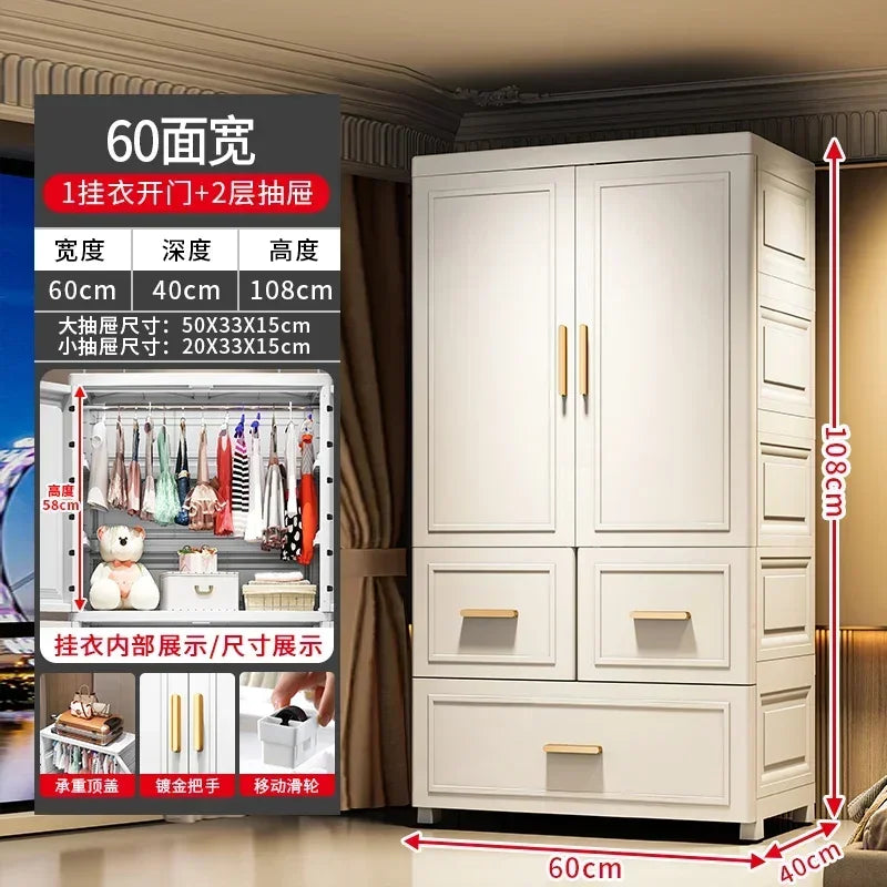 Armario Plegable de Doble Puerta de 70 cm de Ancho, Armarios de Almacenamiento para el Hogar, Gabinete de Almacenamiento Multifuncional con Cajones, Armarios de Dormitorio de Varias Capas