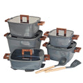 Juego de ollas DONNOR de 15 piezas, ollas cuadradas para sopa, ollas para caldos, juego de sartenes antiadherentes con mango de baquelita, olla para cocinar compatible con todo tipo de estufas