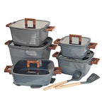 Juego de ollas DONNOR de 15 piezas, ollas cuadradas para sopa, ollas para caldos, juego de sartenes antiadherentes con mango de baquelita, olla para cocinar compatible con todo tipo de estufas