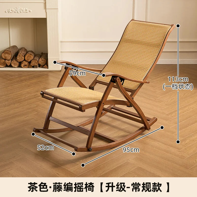 Mecedora de bambú para adultos, sillón reclinable para dormir, para el hogar, balcón, ancianos, respaldo, soporte reclinable para siestas