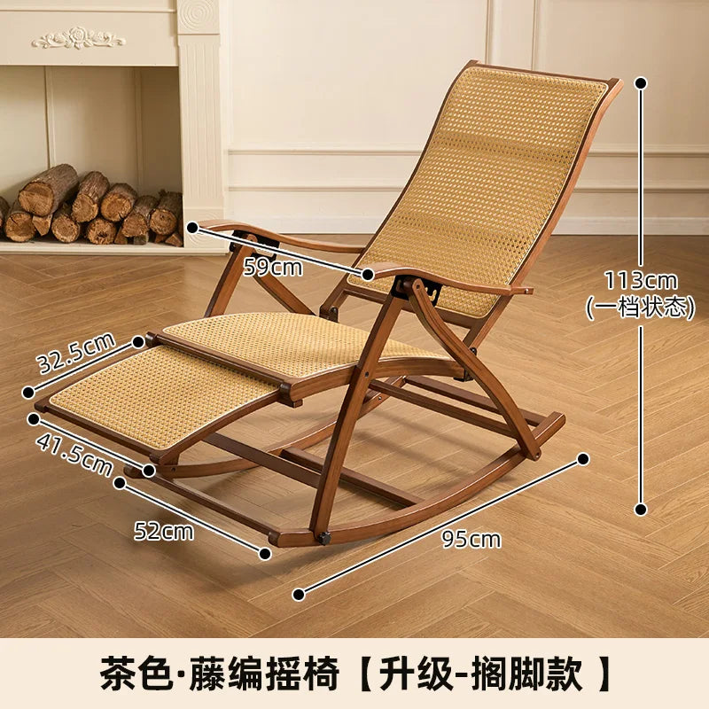 Mecedora de bambú para adultos, sillón reclinable para dormir, para el hogar, balcón, ancianos, respaldo, soporte reclinable para siestas